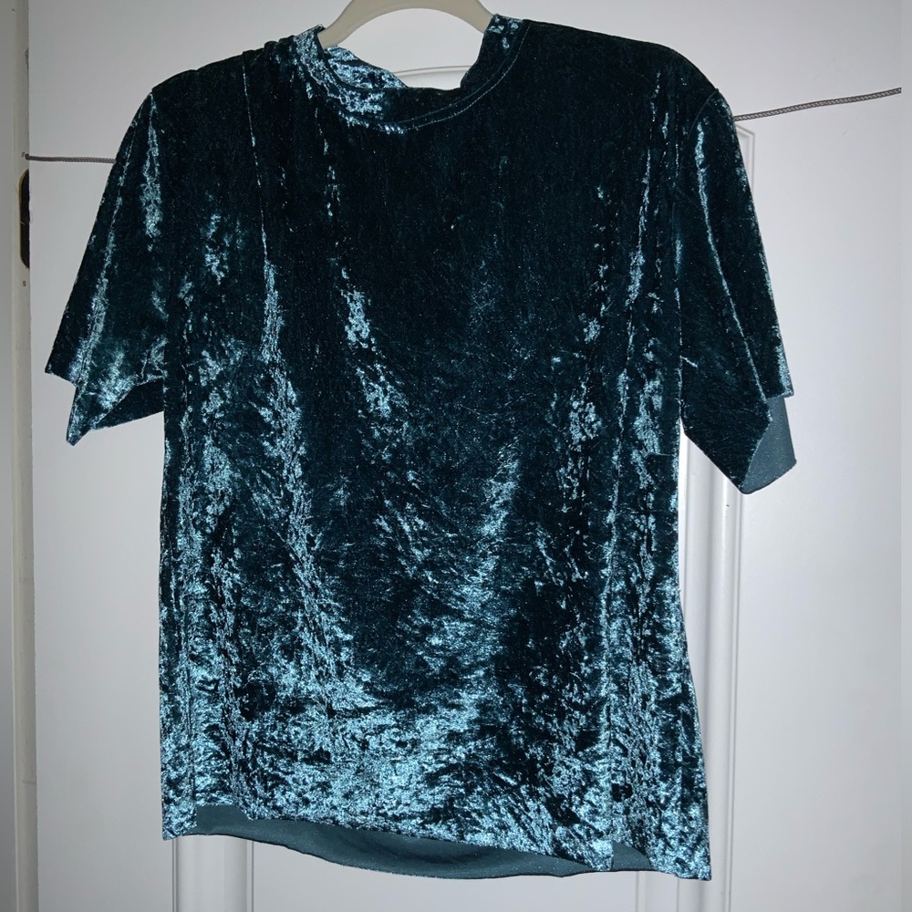 Shein blue velvet shirt